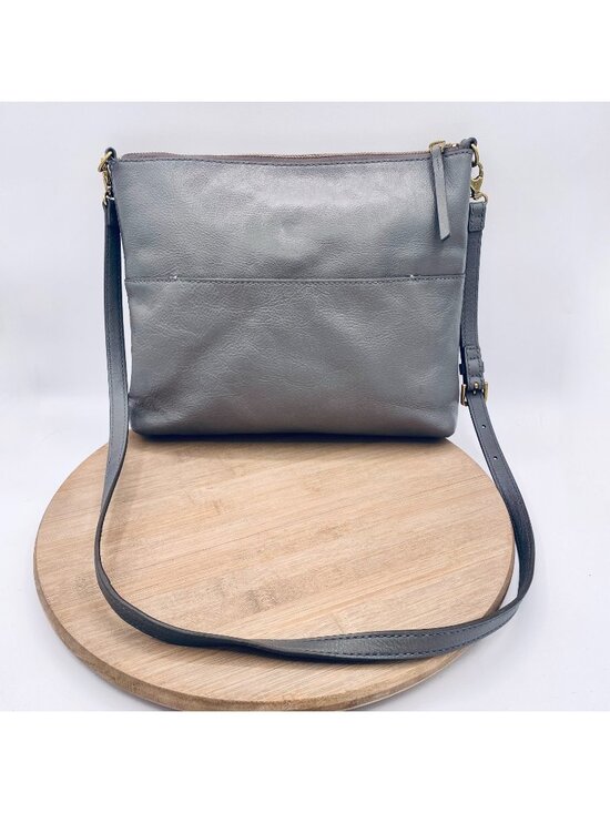 Fossil Handbags - Fossil Crossbody Bag Gray Leather Messenger Purse Large Minimalist Luxury